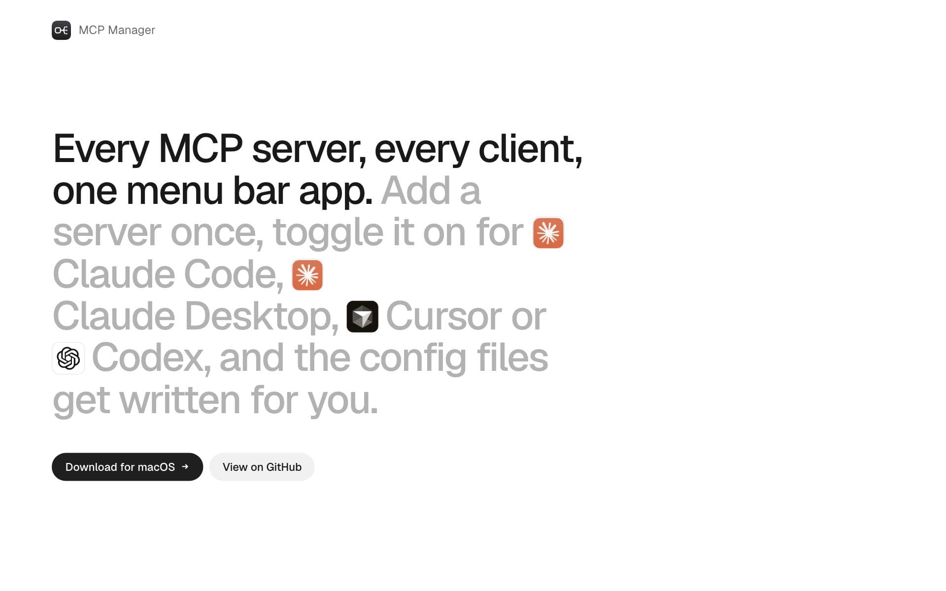MCP Manager landing page