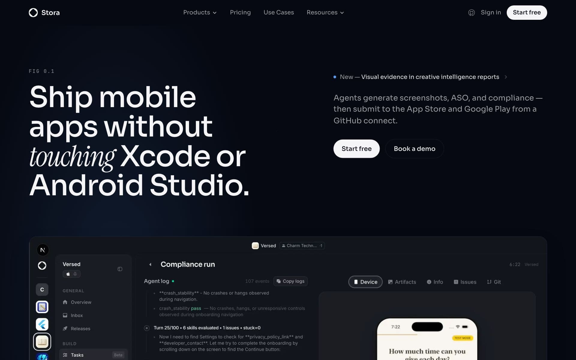 Stora landing page